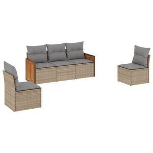 vidaXL 5 Piece Garden Sofa Set with Cushions Beige Poly Rattan