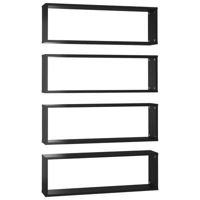 vidaXL Wall Cube Shelf 4 pcs High Gloss Black 80x15x26.5cm Engineered Wood