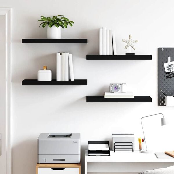 vidaXL Floating Wall Shelves 4 pcs Black 60x23.5x3.8 cm MDF