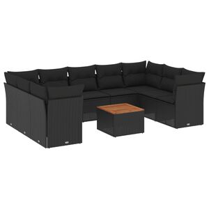 vidaXL 10 Piece Garden Sofa Set with Cushions Black Poly Rattan