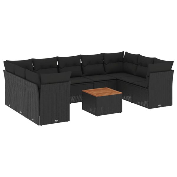 vidaXL 10 Piece Garden Sofa Set with Cushions Black Poly Rattan