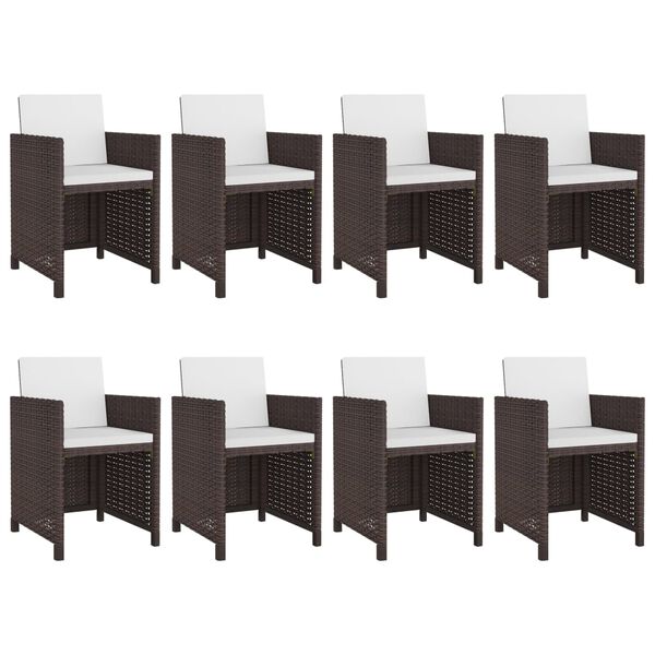 vidaXL 9 Piece Outdoor Dining Set with Cushions Poly Rattan Brown