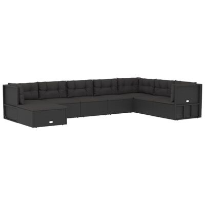vidaXL 8 Piece Outdoor Sofa Set with Cushions Black Poly Rattan