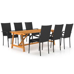 vidaXL 7 Piece Garden Dining Set Black