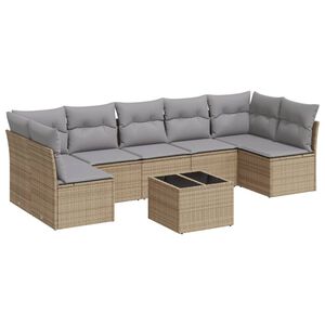 vidaXL 8 Piece Garden Sofa Set with Cushions Beige Poly Rattan