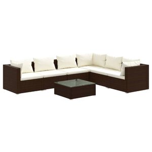 vidaXL 7 Piece Garden Lounge Set with Cushions Poly Rattan Brown