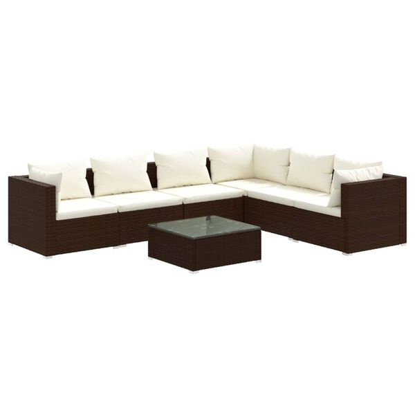 vidaXL 7 Piece Garden Lounge Set with Cushions Poly Rattan Brown
