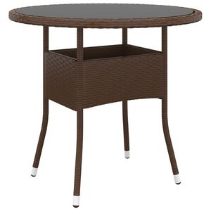 vidaXL Garden Table Ø80x75 cm Tempered Glass and Poly Rattan Brown