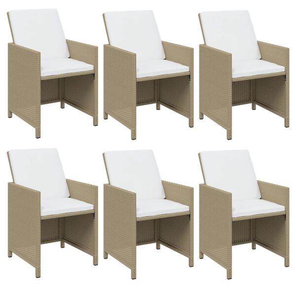 vidaXL 7 Piece Garden Dining Set with Cushions Poly Rattan Beige