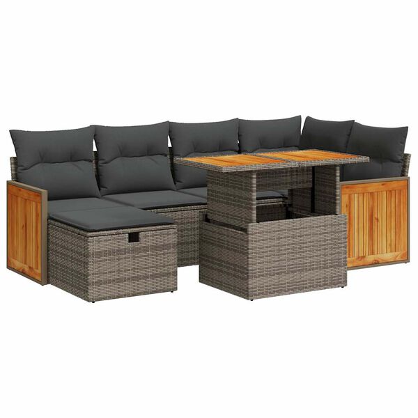 vidaXL 8 Piece Garden Sofa Set with Cushions Grey Poly Rattan