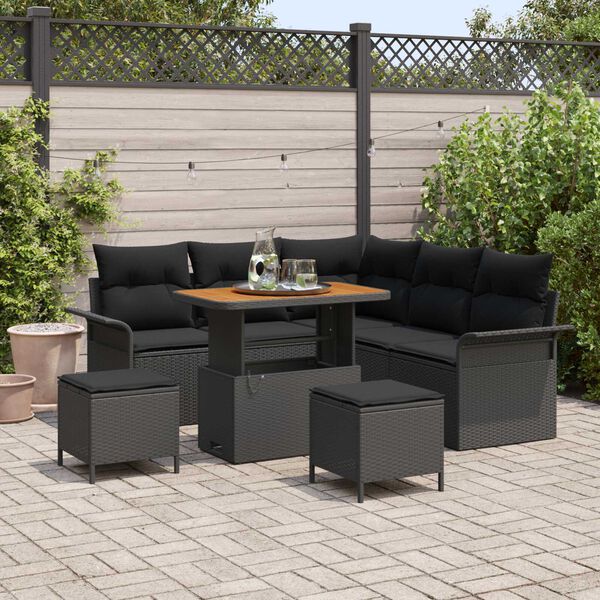 vidaXL Garden Sofa Set Height-Adjustable 8 pcs Black Poly Rattan