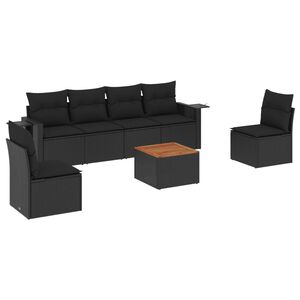 vidaXL 7 Piece Garden Sofa Set with Cushions Black Poly Rattan