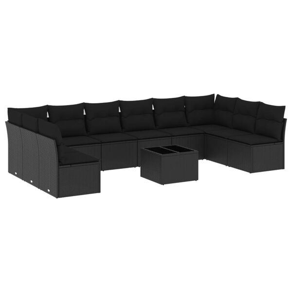 vidaXL 11 Piece Garden Sofa Set with Cushions Black Poly Rattan