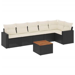 vidaXL 7 Piece Garden Sofa Set with Cushions Black Poly Rattan