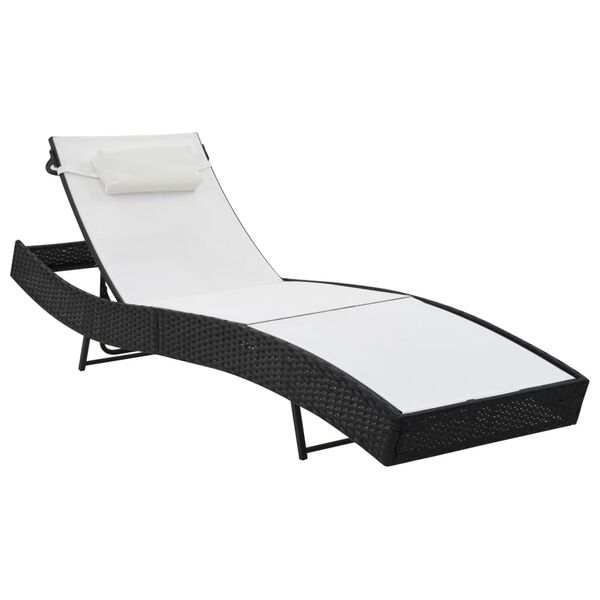 vidaXL Sun Loungers 2 pcs with Table Poly Rattan and Textilene Black