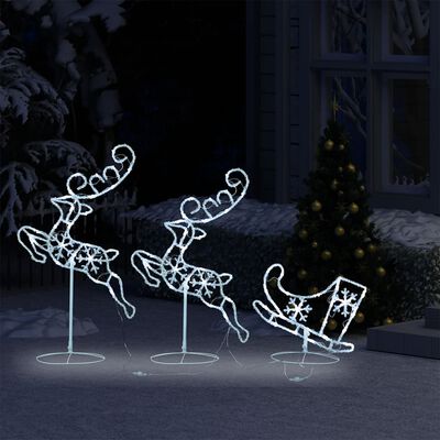 vidaXL Acrylic Christmas Flying Reindeer&Sleigh 260x21x87cm Cold White