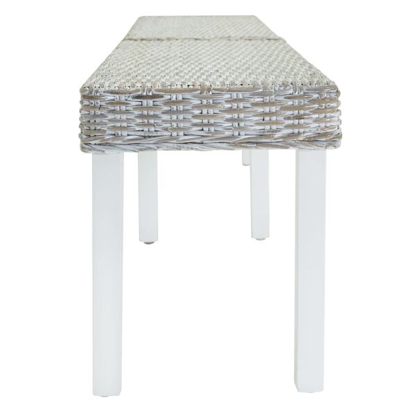 vidaXL Bench White 160x35x45 cm Natural Kubu Rattan & Solid Wood Mahogany