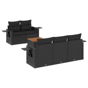 vidaXL 6 Piece Garden Sofa Set with Cushions Black Poly Rattan