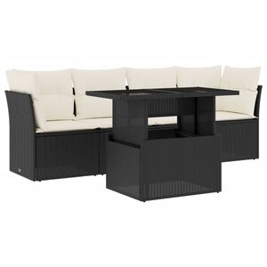 vidaXL 5 Piece Garden Sofa Set with Cushions Black Poly Rattan
