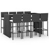 vidaXL 9 Piece Garden Bar Set with Cushions Black Poly Rattan