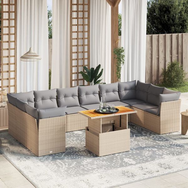 vidaXL 11 Piece Garden Sofa Set with Cushions Beige Poly Rattan