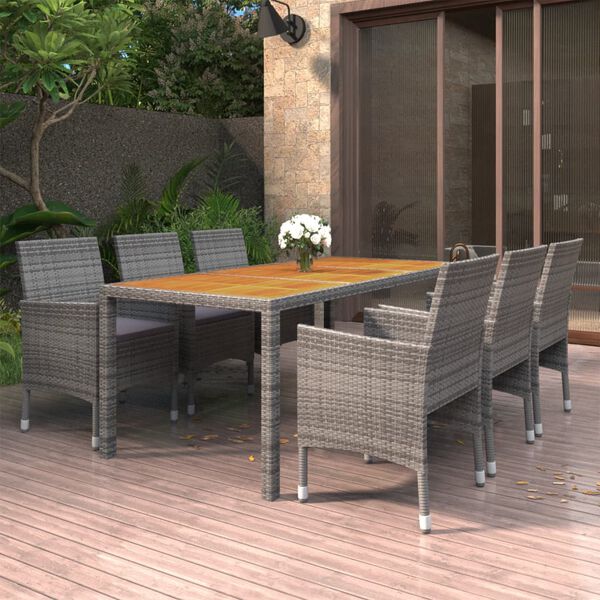 vidaXL 7 Piece Garden Dining Set Poly Rattan Grey
