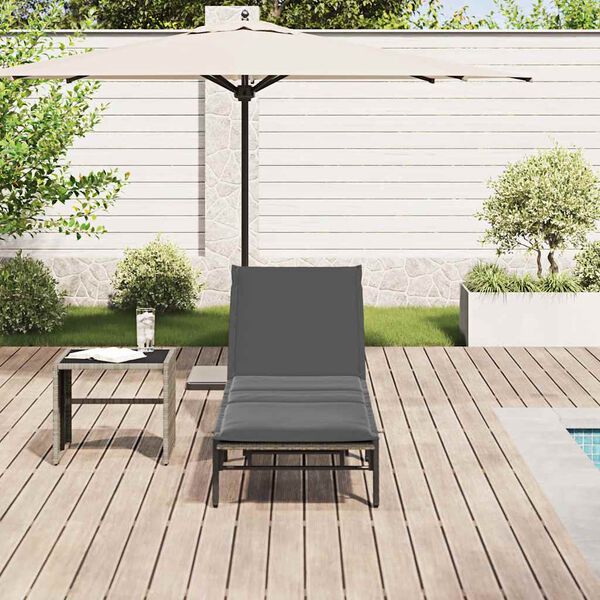 vidaXL Sun Lounger with Cushion Grey Poly Rattan
