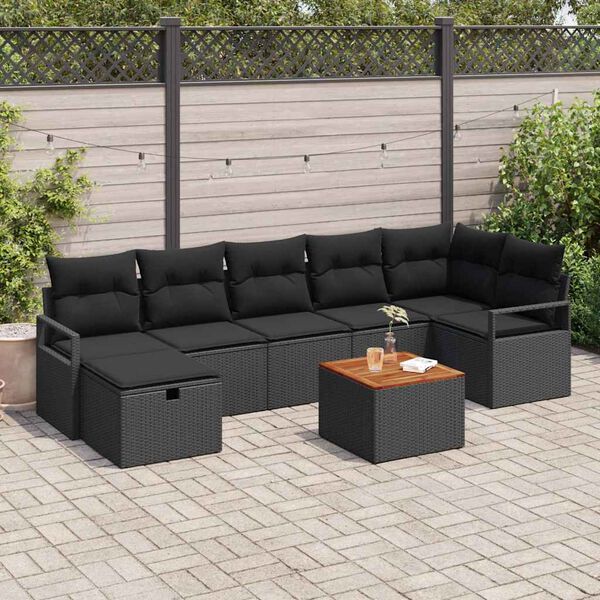 vidaXL Garden Sofa Set with Cushion 8 pcs Black Poly rattan
