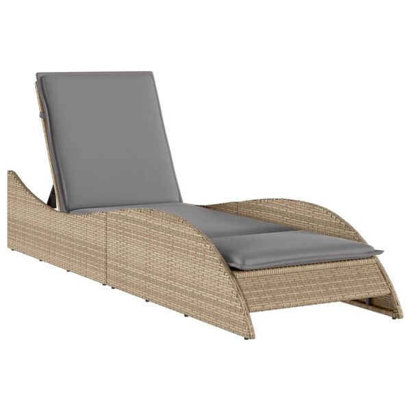vidaXL Sun Lounger with Cushion Beige 60x205x73 cm Poly Rattan