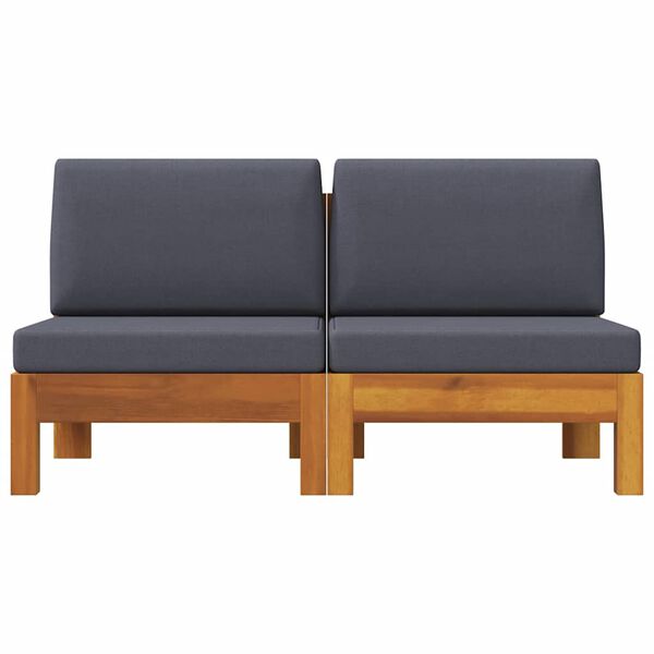 vidaXL Middle Sofas 2 pcs with Dark Grey Cushions Solid Acacia Wood