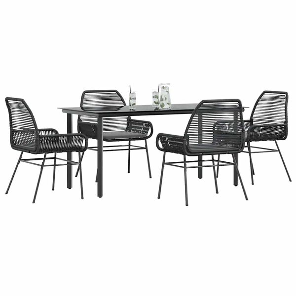 vidaXL 5 Piece Garden Dining Set with Cushions Black Poly Rattan Glass