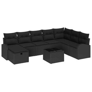 vidaXL Garden Sofa Set with Cushion 9 pcs Black Poly rattan