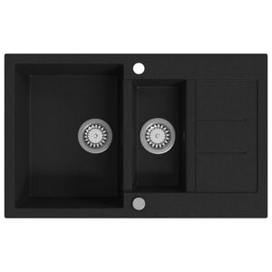 vidaXL Granite Kitchen Sink Double Basin Black (AU Only)