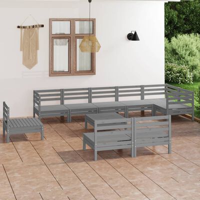 vidaXL 10 Piece Garden Lounge Set Solid Wood Pine Grey