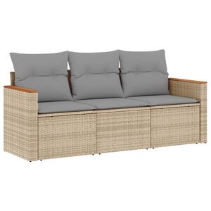 vidaXL 3 Piece Garden Sofa Set with Cushions Mix Beige Poly Rattan