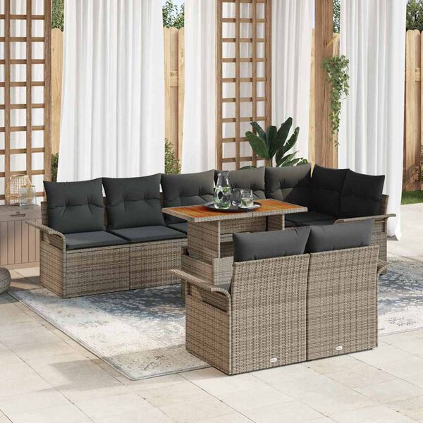 vidaXL Garden Sofa Set with Storage 9 pcs Grey Poly rattan