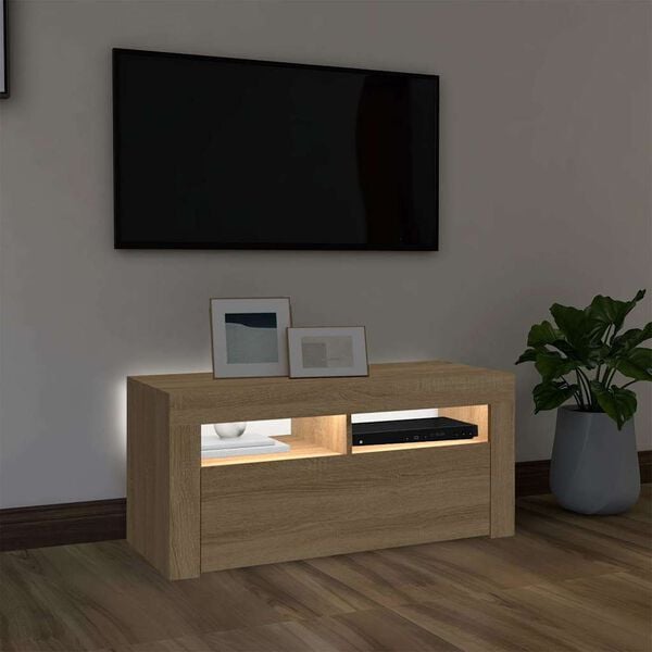 vidaXL TV Cabinet with LED Lights Sonoma Oak 90x35x40 cm