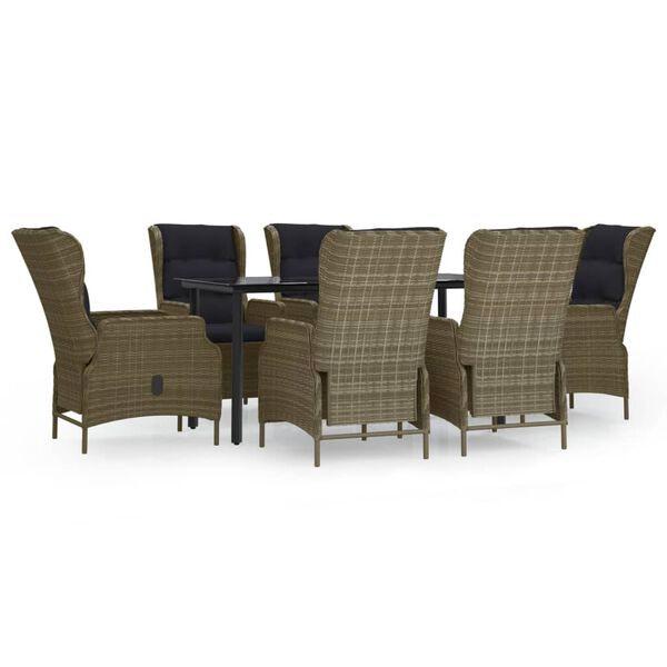 vidaXL 7 Piece Garden Dining Set Brown Poly Rattan