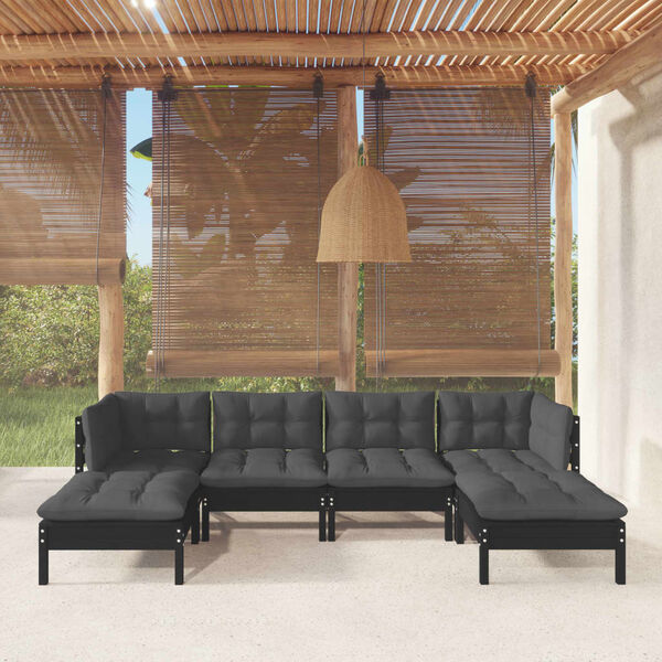 vidaXL 6 Piece Garden Lounge Set with Cushions Black Pinewood