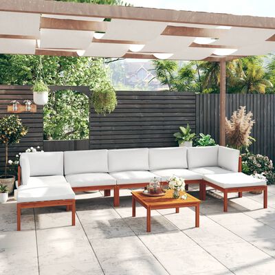 vidaXL 8 Piece Garden Lounge Set with Cushions Cream Solid Acacia Wood