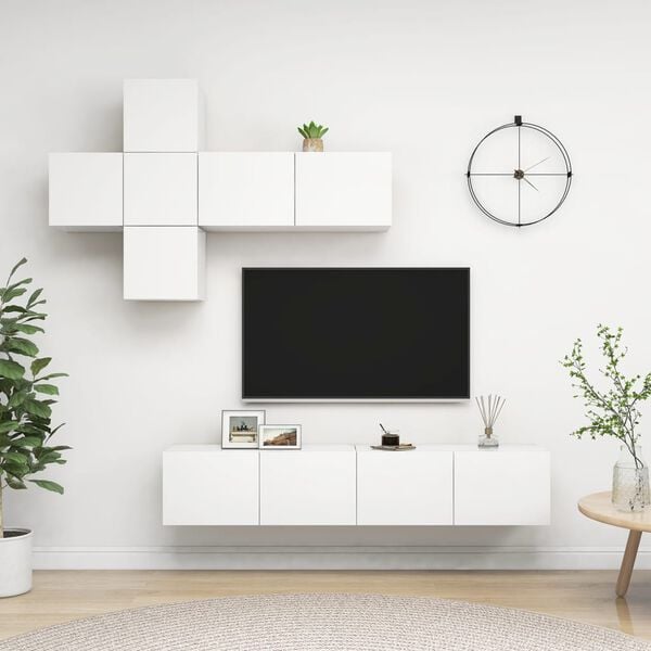 vidaXL 7 Piece TV Cabinet Set White Engineered Wood