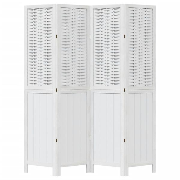 vidaXL Room Divider 4 Panels White Solid Wood Paulownia