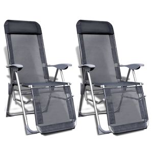 vidaXL Folding Garden Chairs 2 pcs Aluminium and Textilene Grey