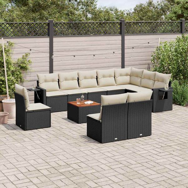 vidaXL 11 Piece Garden Sofa Set with Cushions Black Poly Rattan