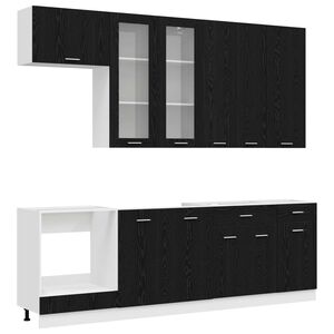 vidaXL Kitchen Unit LYON 8 pcs Black Oak Engineered Wood
