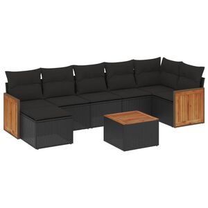 vidaXL 8 Piece Garden Sofa Set with Cushions Black Poly Rattan