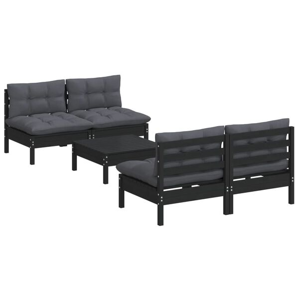 vidaXL 5 Piece Garden Lounge Set with Anthracite Cushions Pinewood