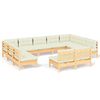 vidaXL 11 Piece Garden Lounge Set with Cream Cushions Solid Pinewood