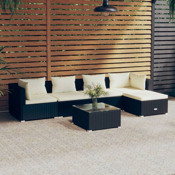 vidaXL 6 Piece Garden Lounge Set with Cushions Poly Rattan Black