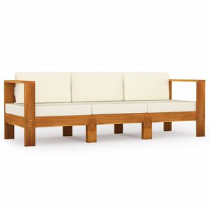 vidaXL 3-Seater Garden Sofa with Cream White Cushions